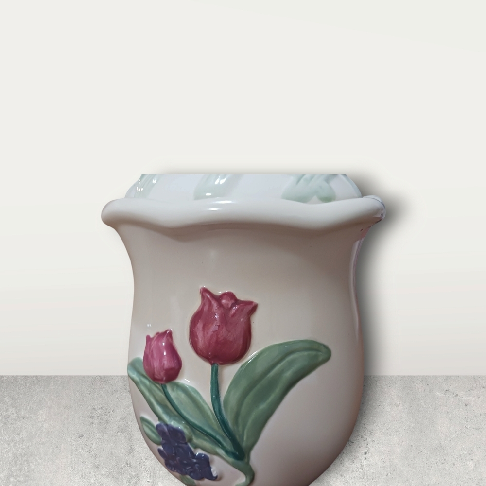 TREASURE CRAFT USA Tulip SET UP 3 PC CANISTER SET POTTERY FLOWER